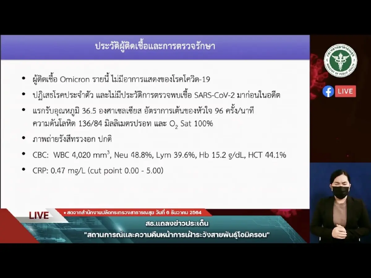 เปิดอาการ ผู้ติดเชื้อ "โอมิครอน" ขออย่าตระหนก ย้ำคนไทยเร่งฉีดวัคซีน