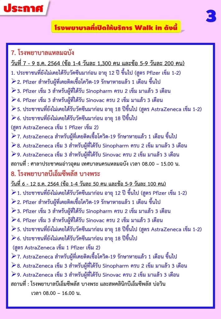 ฉีดวัคซีนเข็ม 3 วันนี้ มีที่ไหนบ้าง เช็กกันตรงนี้