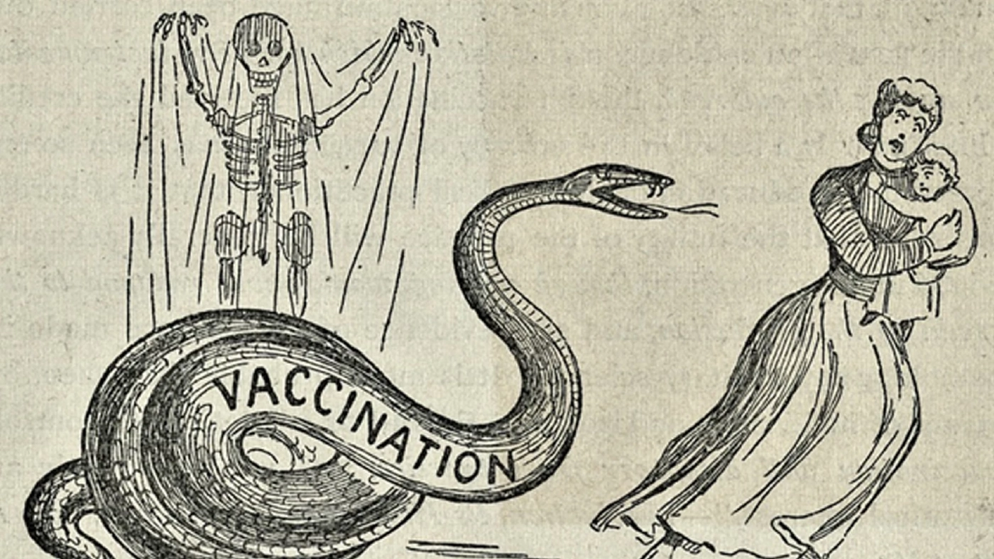 ภาพการ์ตูนโฆษณาชวนเชื่อของกลุ่ม Anti vaxxer