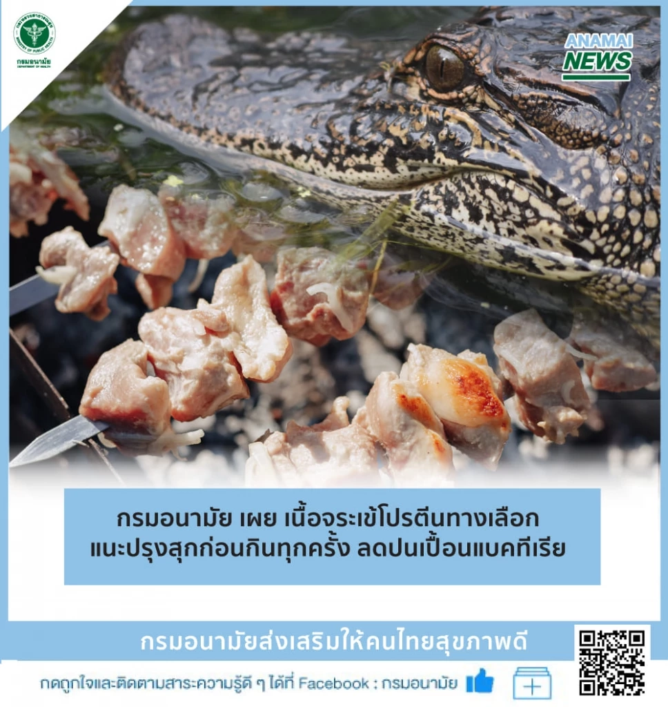 กรมอนามัยเผย เนื้อจระเข้โปรตีนทางเลือก แนะปรุงสุกลดปนเปื้อนแบคทีเรีย