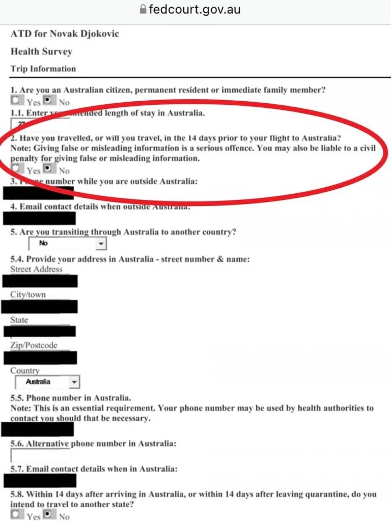 ยอโควิชยืนยันเอกสารเข้าออสเตรเลียผิดพลาด เสี่ยงถูกเนรเทศ