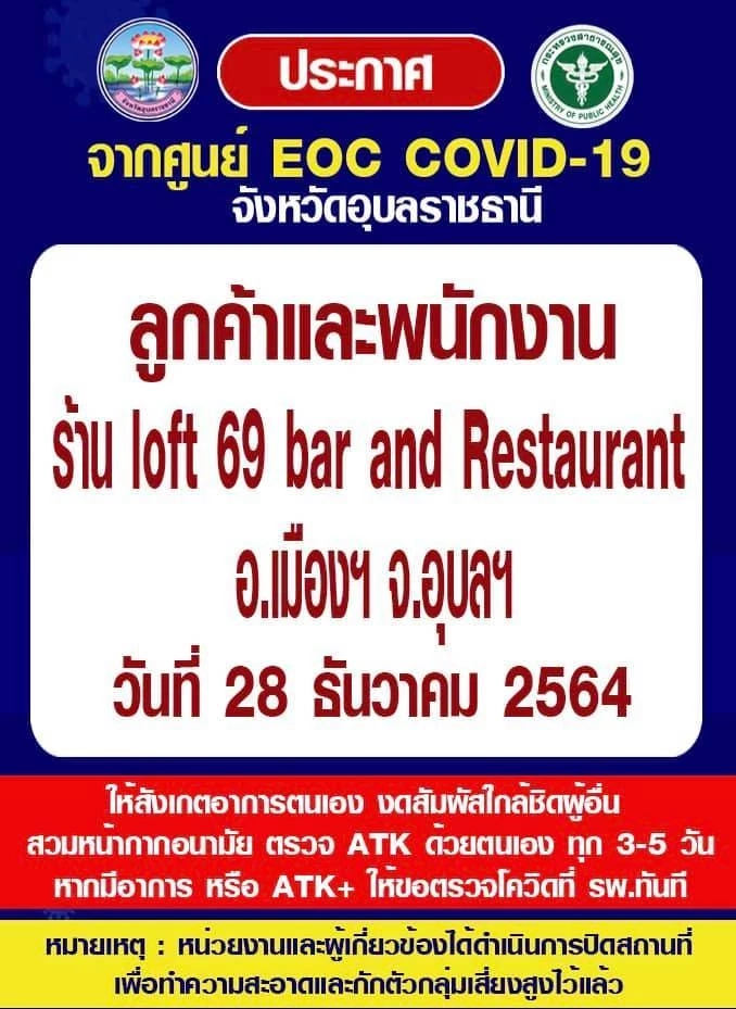 สสจ.อุบลราชธานี ประกาศพื้นที่เสี่ยงแพร่โควิด-19เพิ่ม 6 แห่ง