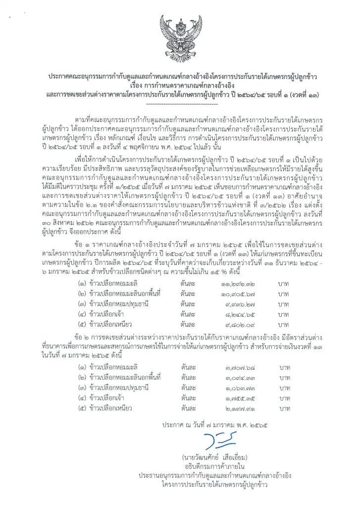 พาณิชย์เคาะจ่ายส่วนต่างข้าวงวด 13 ชดเชย 5 ชนิด