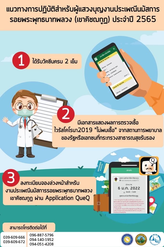 เปิดขั้นตอน จองคิวนมัสการรอยพระพุทธบาทพลวง เขาคิชฌกูฏ ผ่านแอปฯ QueQ