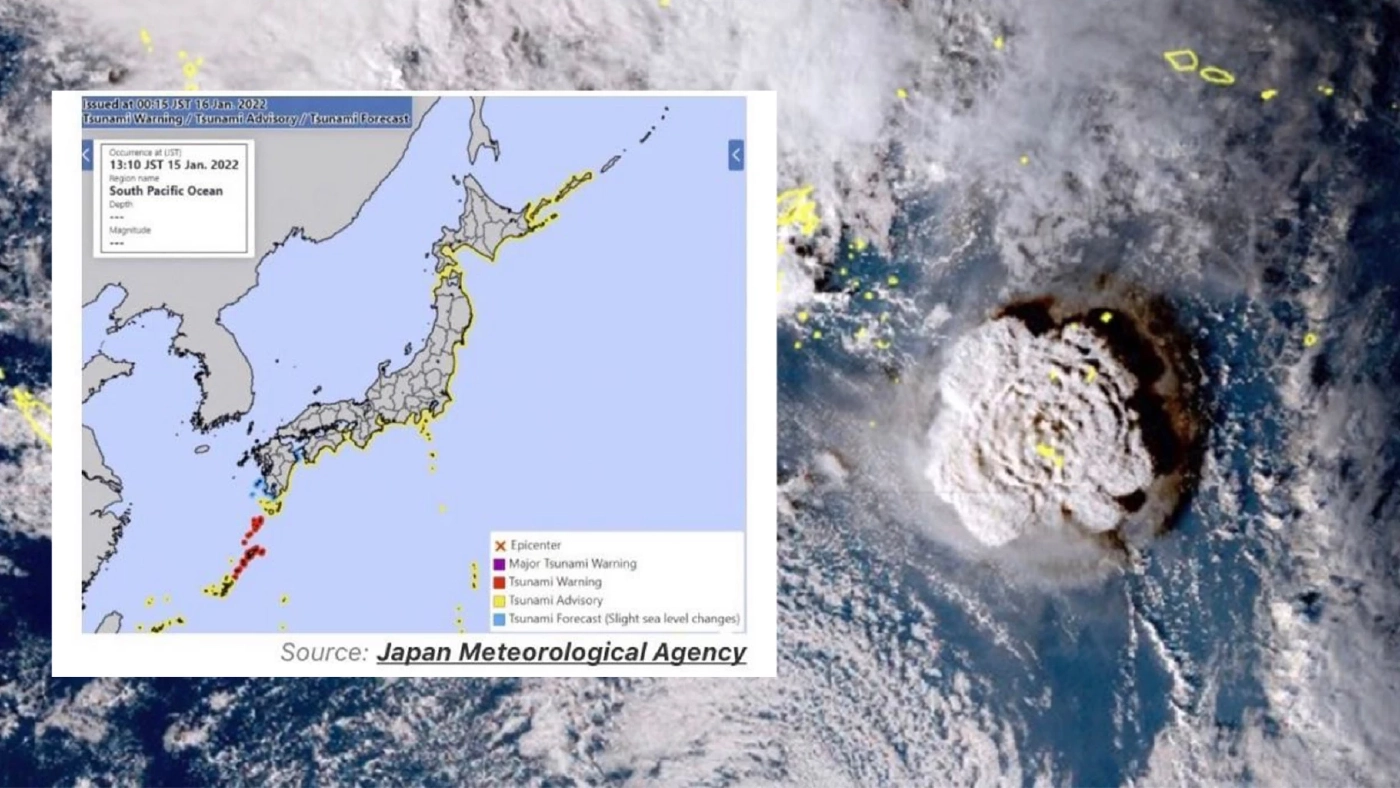 สึนามิ1.2เมตรซัดญี่ปุ่น จากภูเขาไฟใต้ทะเลระเบิดที่ตองกา
