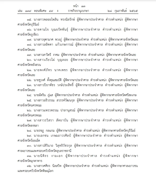 ราชกิจจาฯ พระบรมราชโองการโปรดเกล้าฯ แต่งตั้ง"ผู้พิพากษาศาลชั้นต้น"197ราย