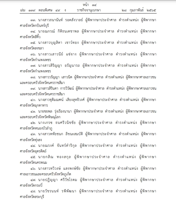 ราชกิจจาฯ พระบรมราชโองการโปรดเกล้าฯ แต่งตั้ง"ผู้พิพากษาศาลชั้นต้น"197ราย