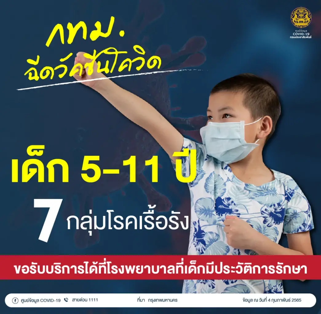 กทม. เดินหน้าฉีดวัคซีนเด็ก 5-11 ปี กลุ่ม 7 โรคเรื้อรัง