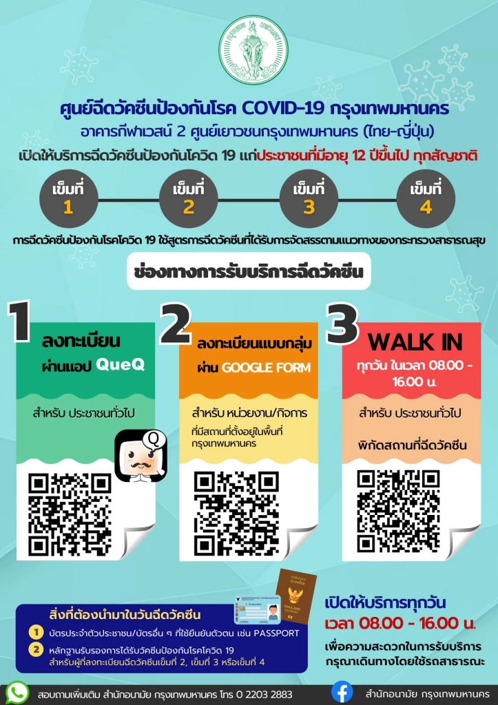 ใครยังไม่ฉีดวัคซีนโควิด-19 เชิญทางนี้! ลงทะเบียนออนไลน์ เข็มที่ 1-4