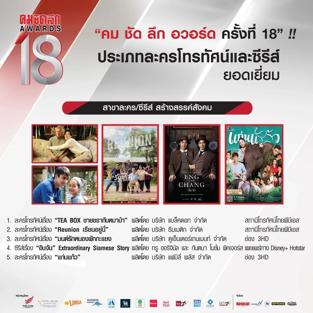 เปิดโผรายชื่อผู้เข้าชิง ละคร-ซีรีส์ โค้งสุดท้าย คมชัดลึก อวอร์ด ครั้งที่ 18