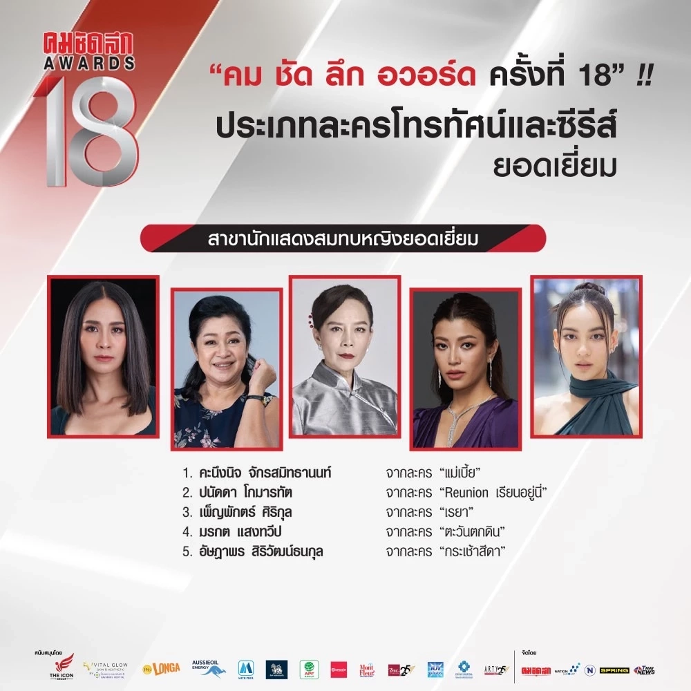 เปิดโผรายชื่อผู้เข้าชิง ละคร-ซีรีส์ โค้งสุดท้าย คมชัดลึก อวอร์ด ครั้งที่ 18