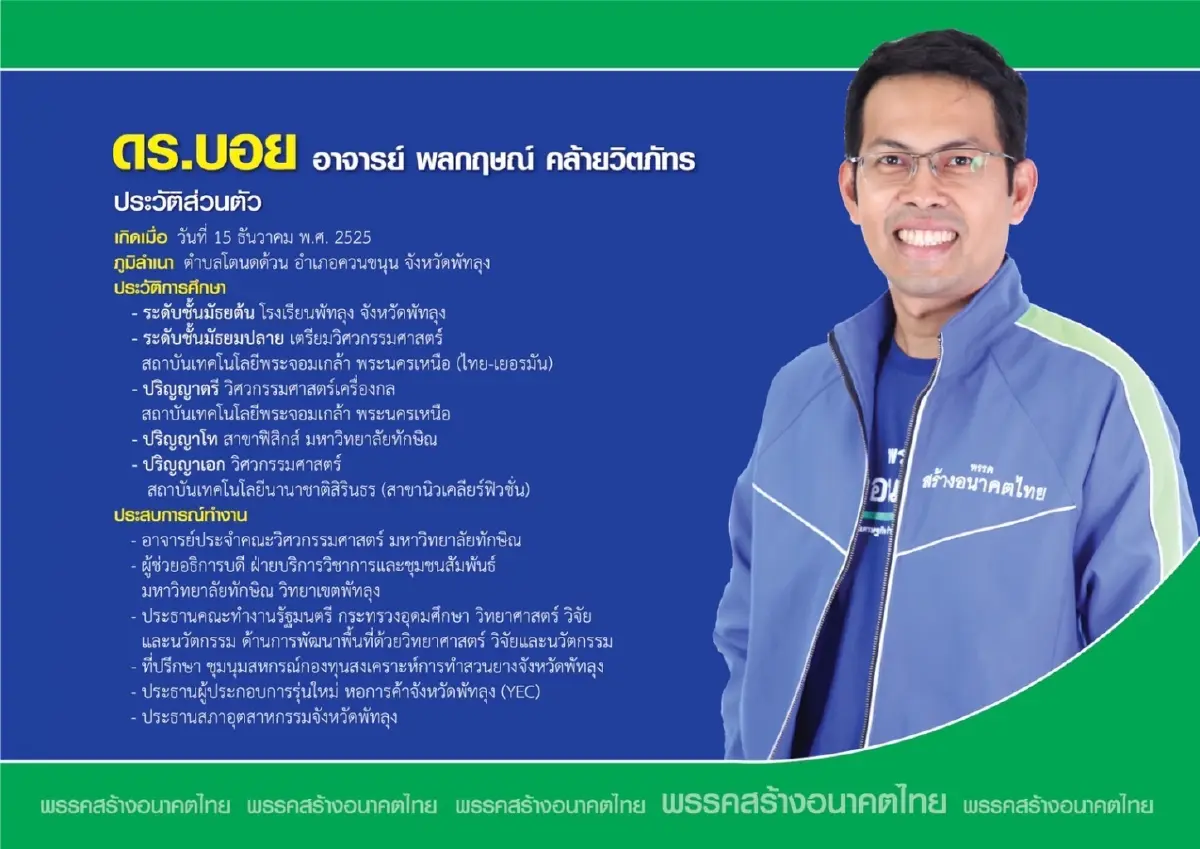 พรรคสร้างอนาคตไทย เปิดตัวขุนพล-ว่าที่ผู้สมัคร ส.ส.พัทลุงเขต 2