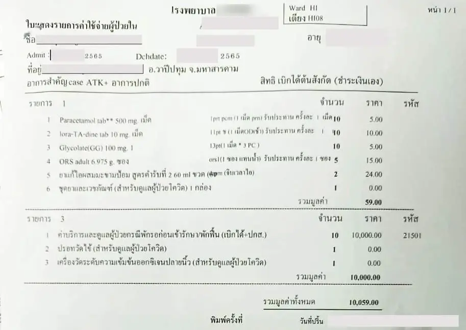 สสจ.ตั้งกก.สอบปมผู้ป่วยโควิดร้องรพ.คิดค่ารักษาหมื่นกว่าบาท