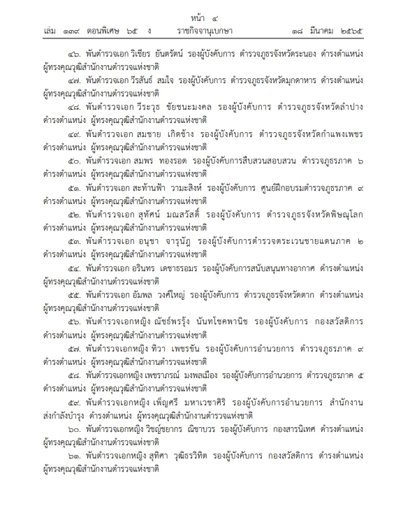 เช็กเลย"ราชกิจจาฯ"โปรดเกล้าฯแต่งตั้งขรก.ตำรวจตำแหน่งต่างๆ จำนวน 62 ราย