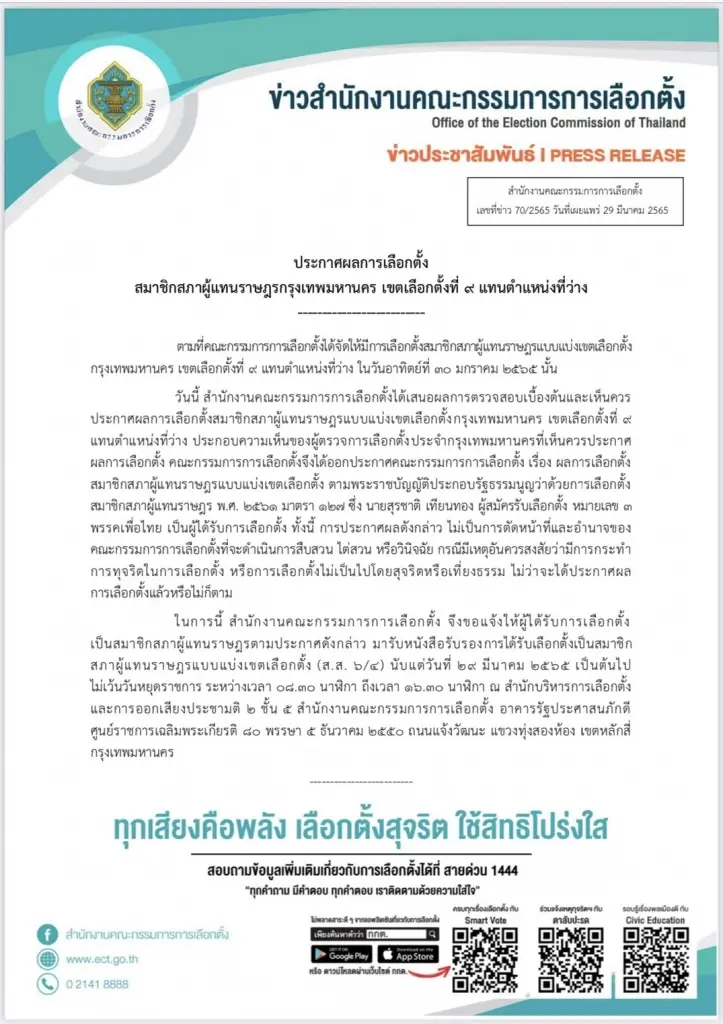 “กกต.” ประกาศรับรอง “สุรชาติ” เป็น ส.ส.หลักสี่-ดอนเมืองแล้ว