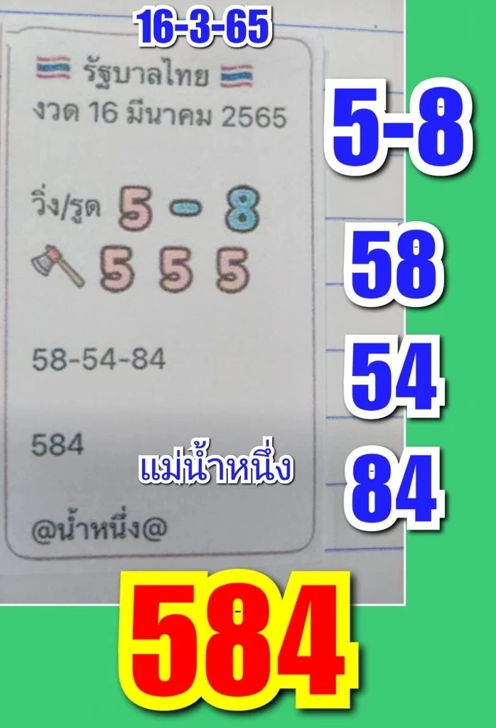 "แม่น้ำหนึ่ง" ปล่อยเลขเด็ด งวด 16 /03 /65 ปล่อยเน้น ๆ ฟันแค่ 2 ตัว