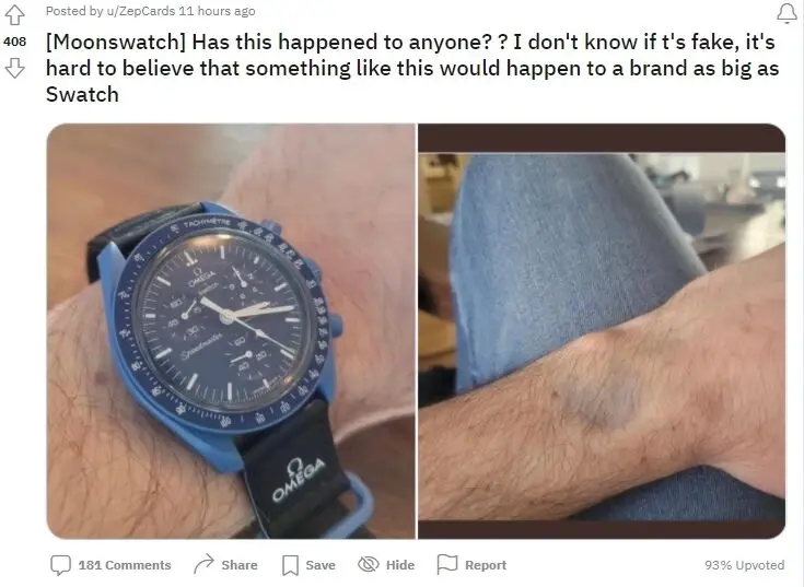 ผู้ช้งานนาฬิกาคอลเลคชั่นพิเศษ BIOCERAMIC MOONSWATCH แสดงความเห็นบนเว็บไซต์ Reddit 