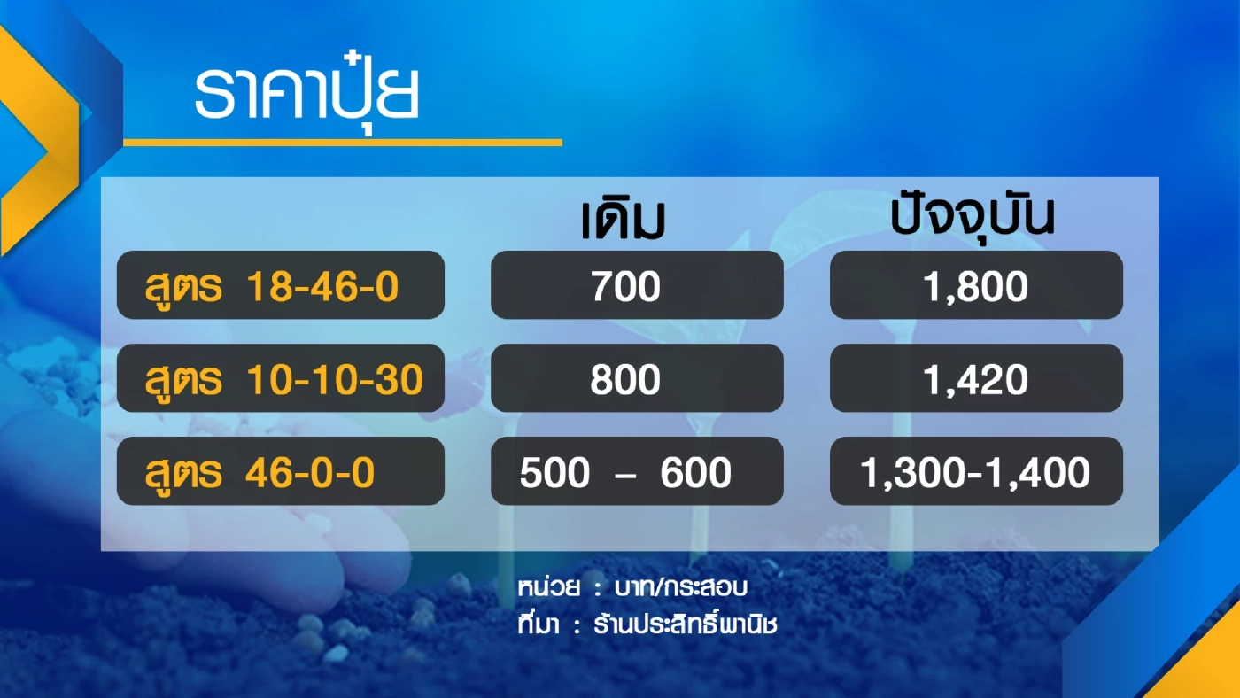 ผู้ค้าปุ๋ยแห่ปรับราคา 'เท่าตัว' หลังวัตถุดิบพุ่ง