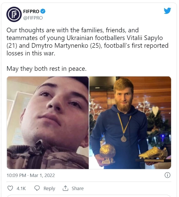 สลด! 2 นักฟุตบอล ยูเครนเสียชีวิตเซ่นพิษสงครามรัสเซีย