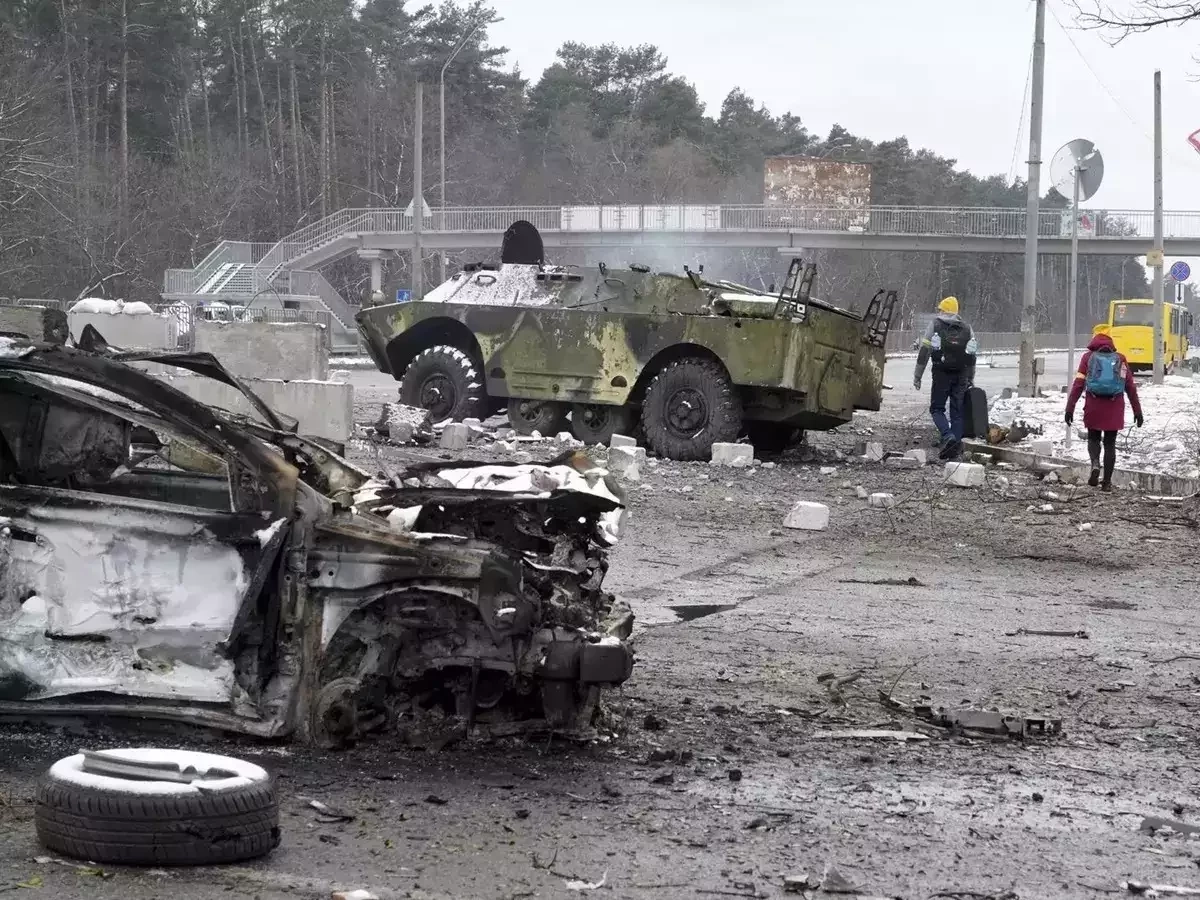 ยูเครนโจมตีหัวขบวนรถศึกที่ทำให้เกิดการกีดขวางทางจราจร