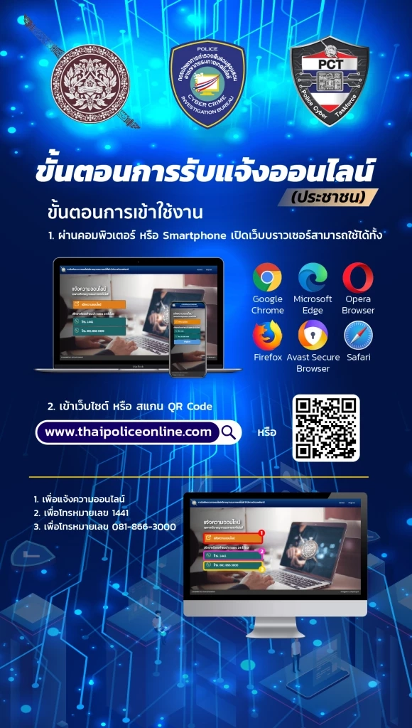 เปิดให้บริการแล้ว "ศูนย์รับแจ้งความออนไลน์" คดีอาชญากรรมทางเทคโนโลยี