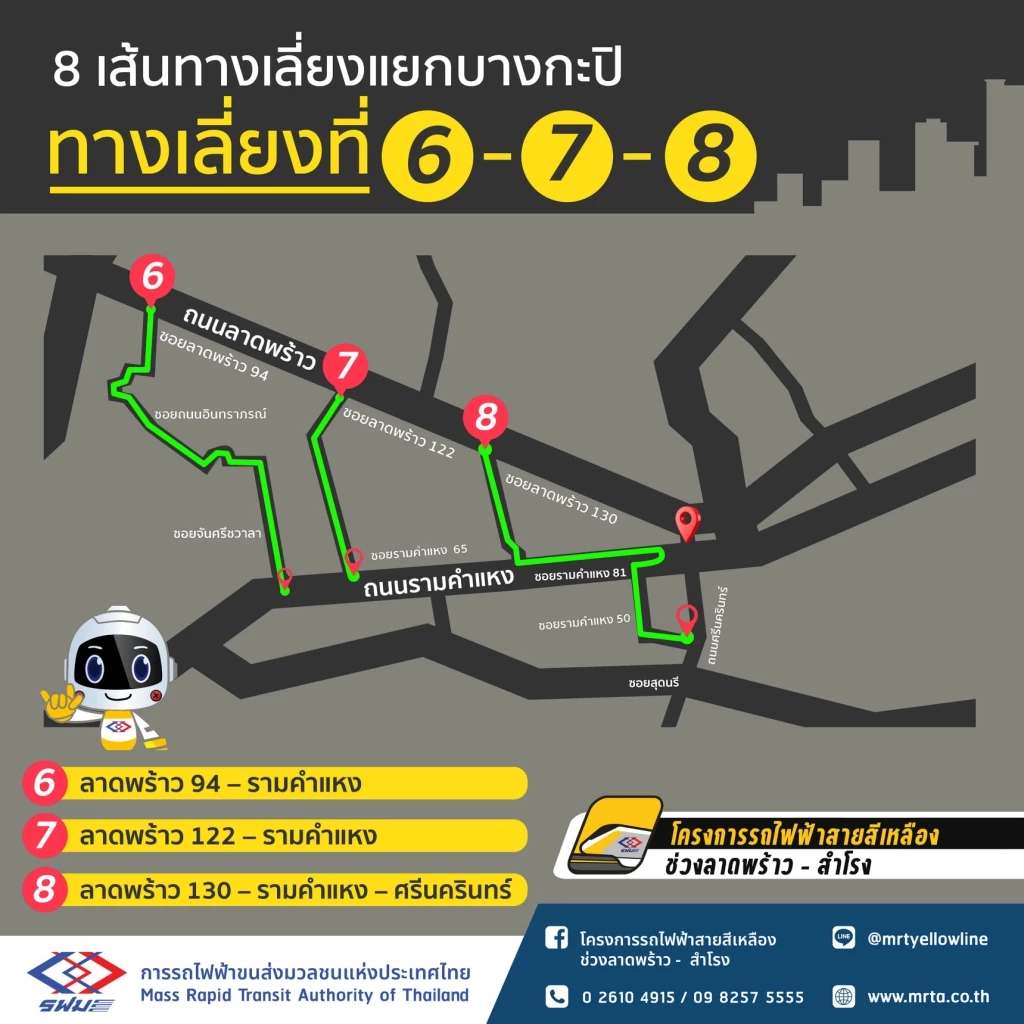 เปิด 8 เส้นทางเลี่ยง 'แยกบางกะปิ' ปิดถนนทุกช่องทาง เพื่อยกคานรถไฟฟ้า