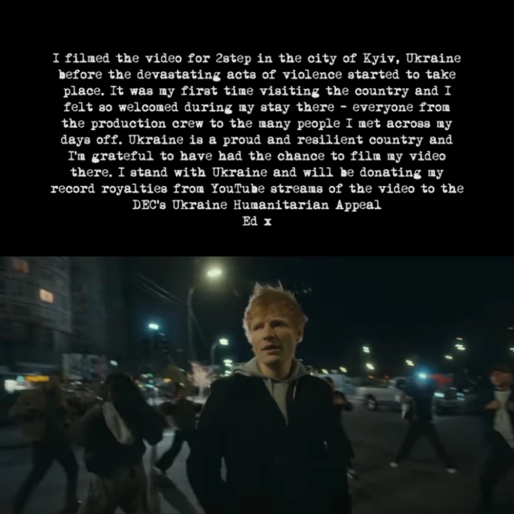 “เอ็ด ชีแรน” ปล่อย MV ถ่ายทำในเคียฟ ลั่น!! ผมยืนหยัดข้างยูเครน