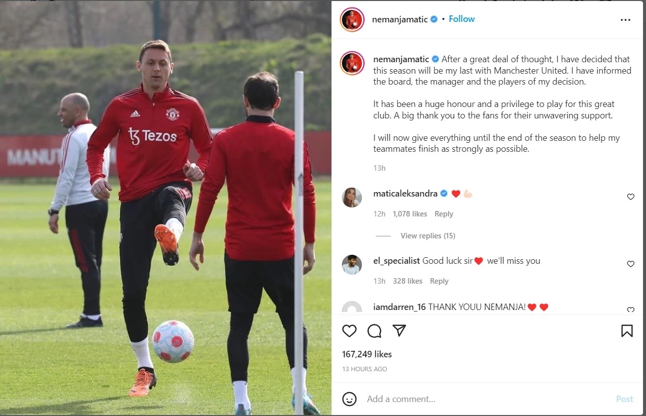 "มาติช"ประกาศอำลา"ปีศาจแดง"หลังจบซีซั่น