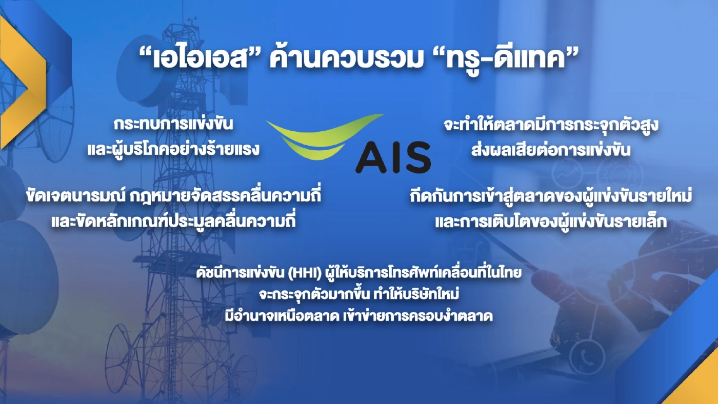 AIS ออกโรงขวาง 'ควบรวม' ระหว่างทรู-ดีแทค