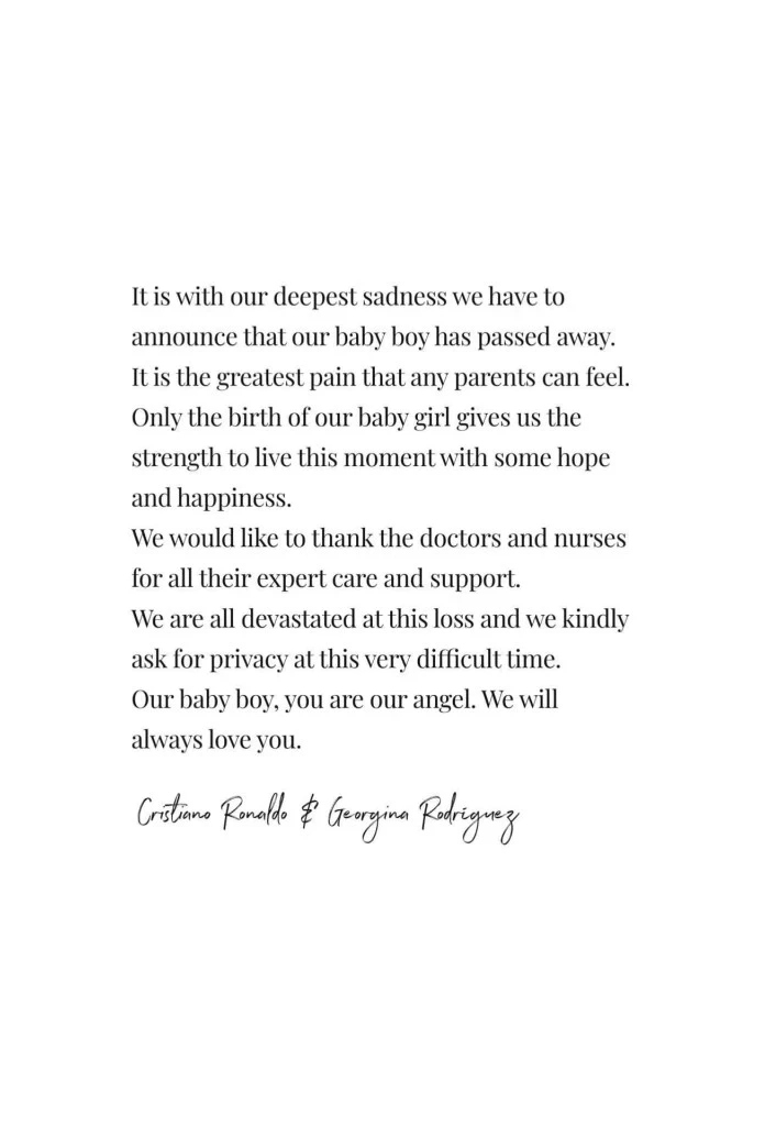 หัวใจพ่อสลาย คริสเตียโน โรนัลโด โพสต์สุดเศร้า ลูกชายฝาแฝด เสียชีวิต