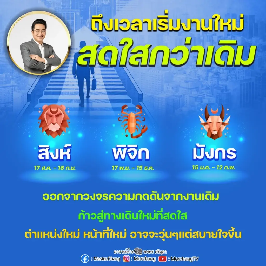 ‘หมอช้าง ทศพร ’ เผย 3 ราศี ดวงการงานดี ถึงเวลาเริ่มงานใหม่ที่สดใสยิ่งกว่าเดิม