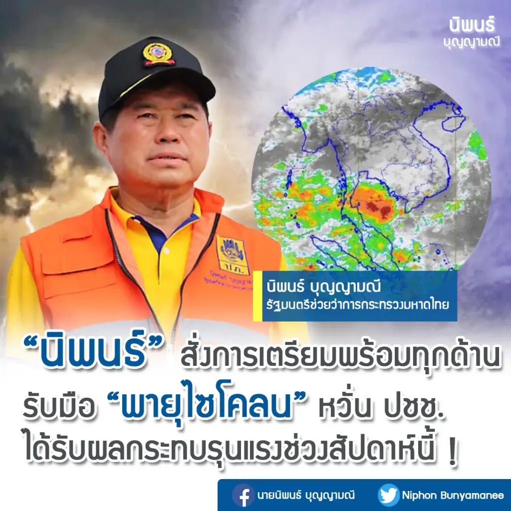 "นิพนธ์"สั่งเข้มเจ้าหน้าที่เตรียมพร้อม 24 ชม.รับมือพายุไซโคลน