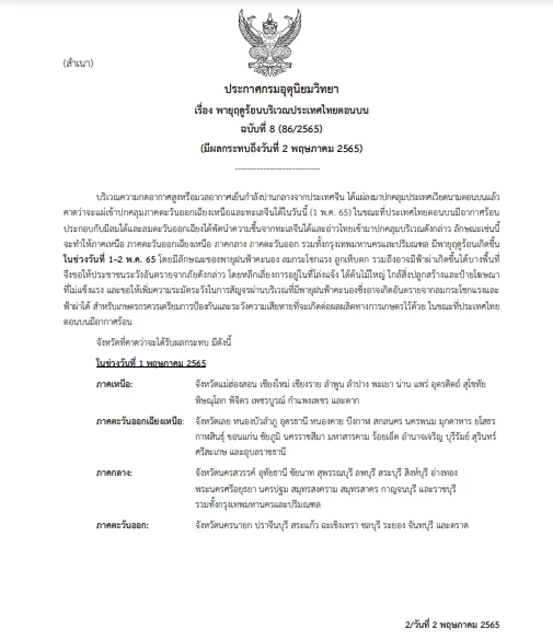 กรมอุตุฯ ประกาศเตือน "พายุฤดูร้อน" ฉบับ 8 วันนี้ 63 จังหวัดเฝ้าระวัง