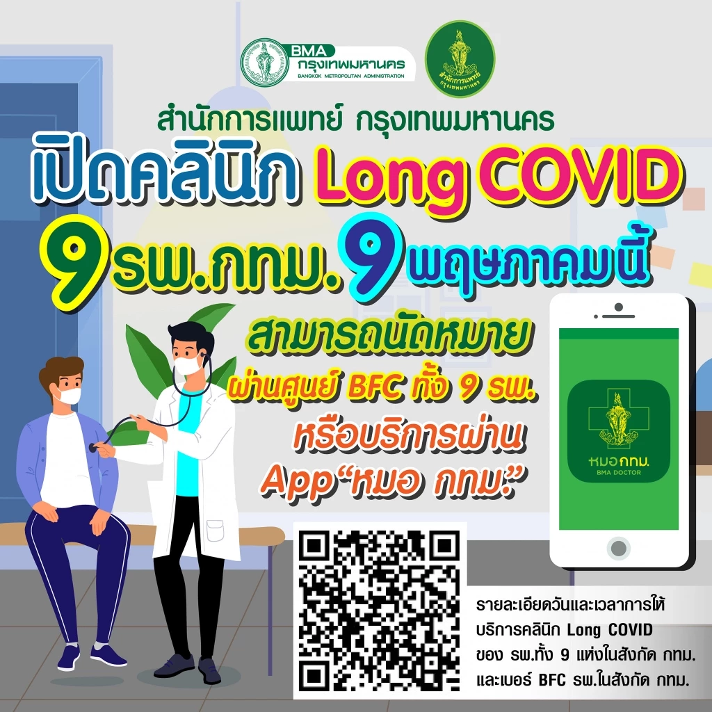 กทม. เปิด 9 คลินิกรักษา "Long COVID" ตรวจสอบเงื่อนไข วันเวลาทำการได้ที่นี่