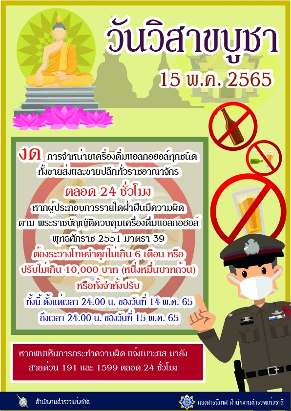 รองโฆษกตร.เผย “วิสาขบูชา” งดเครื่องดื่มแอลกอฮอล์