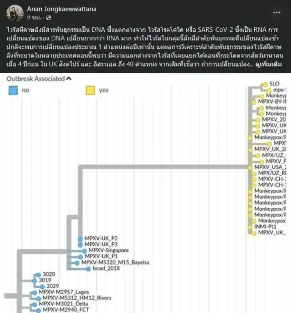 แพทย์เผย ไวรัสฝีดาษลิง ปรับเปลี่ยนโฮสต์ แพร่คนสู่คนง่ายขึ้น เร็วกว่า10เท่า