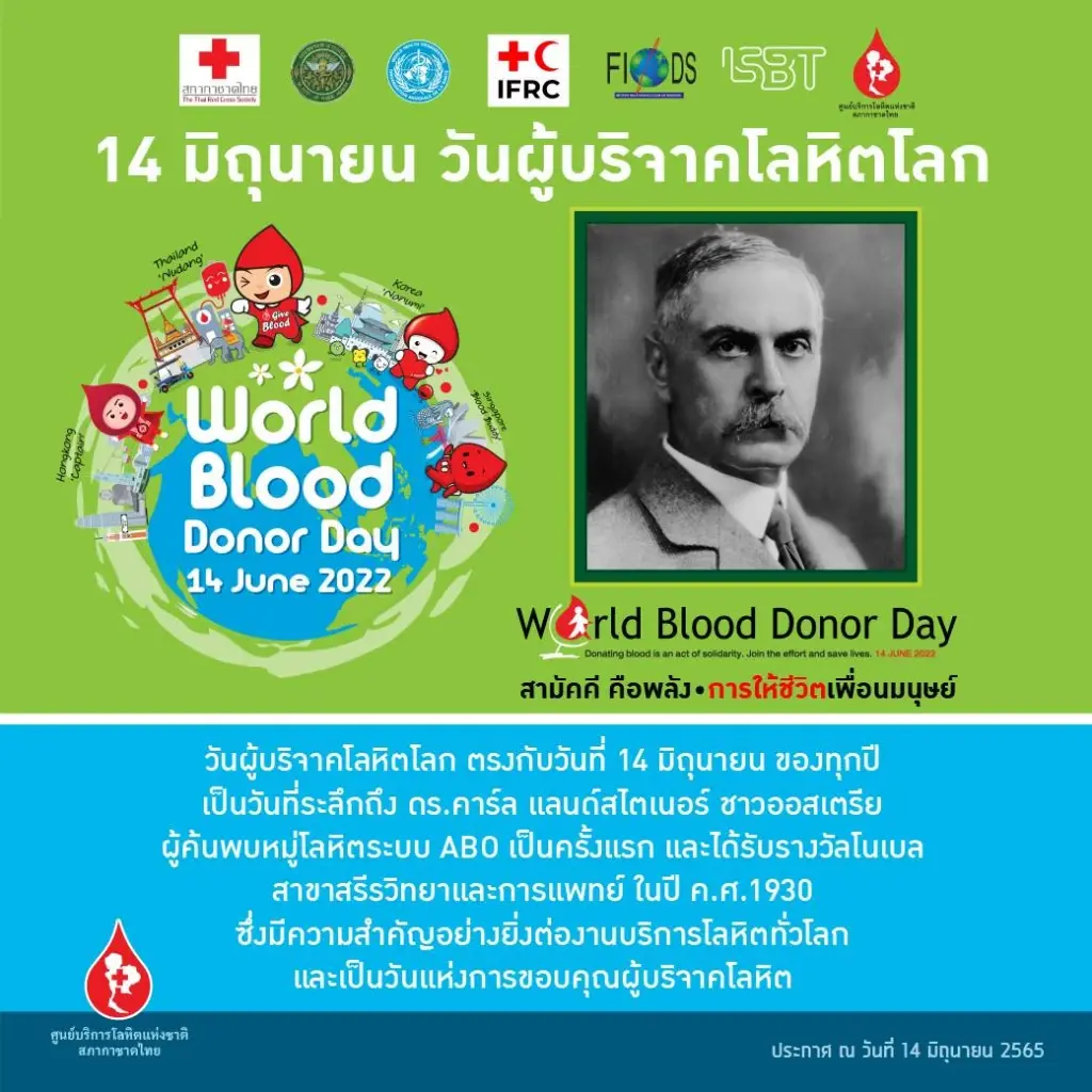 สภากาชาดไทย เชิญผู้ใจบุญบริจาคเลือดช่วยผู้ป่วย "วันผู้บริจาคโลหิตโลก" 13-17 มิ.ย.นี้
