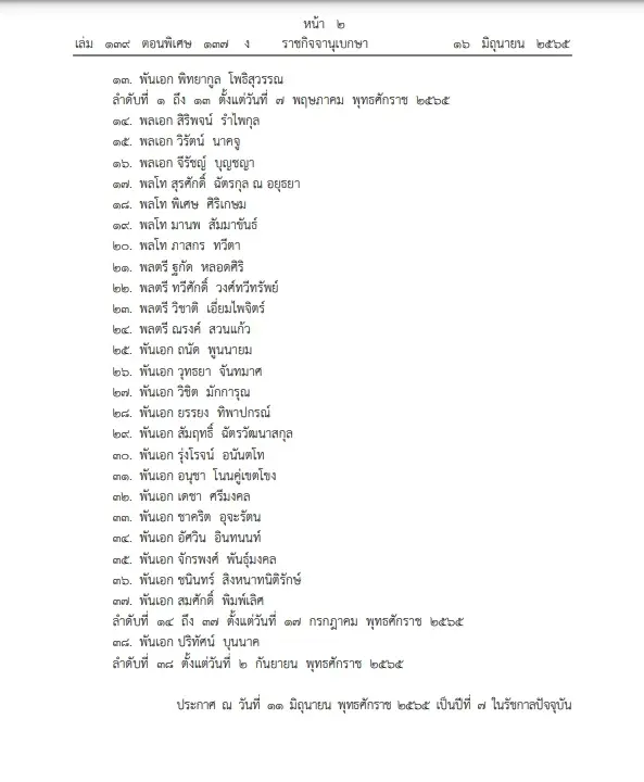 พระบรมราชโองการ โปรดเกล้าฯแต่งตั้ง"นายทหารราชองครักษ์" ประกาศลงราชกิจจาฯ