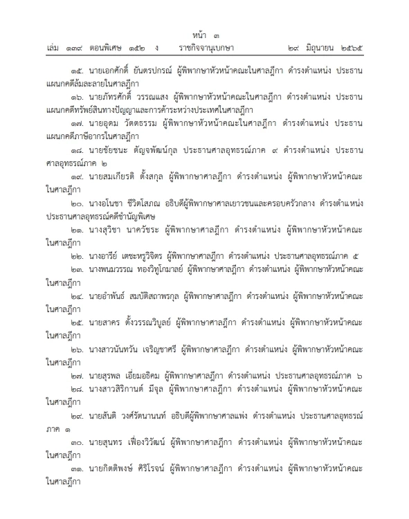 "ราชกิจจาฯ" โปรดเกล้าฯ แต่งตั้งขรก.ตุลาการ ให้ดำรงตำแหน่งในศาลต่างๆ 579 ราย