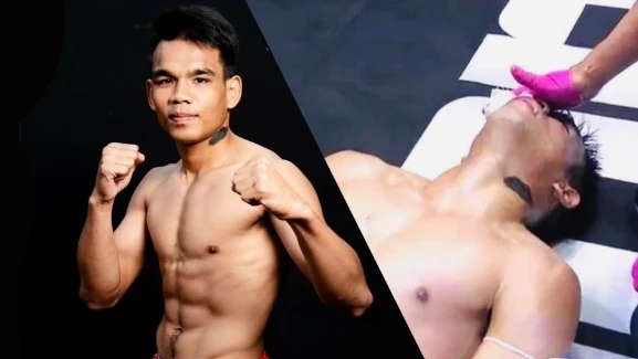 "ปานเพชร ผดุงชัยมวยไทย" นักมวยไทยถูกนักมวยฝรั่งเศสศอกกลับจนล้มบนเวที