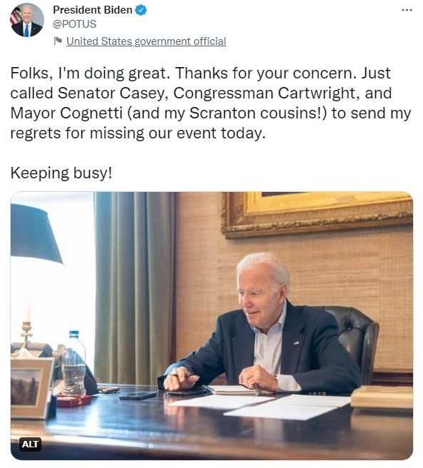 ไบเดนโชว์ฟิตทำงานในทำเนียบขาว แม้ติดโควิด