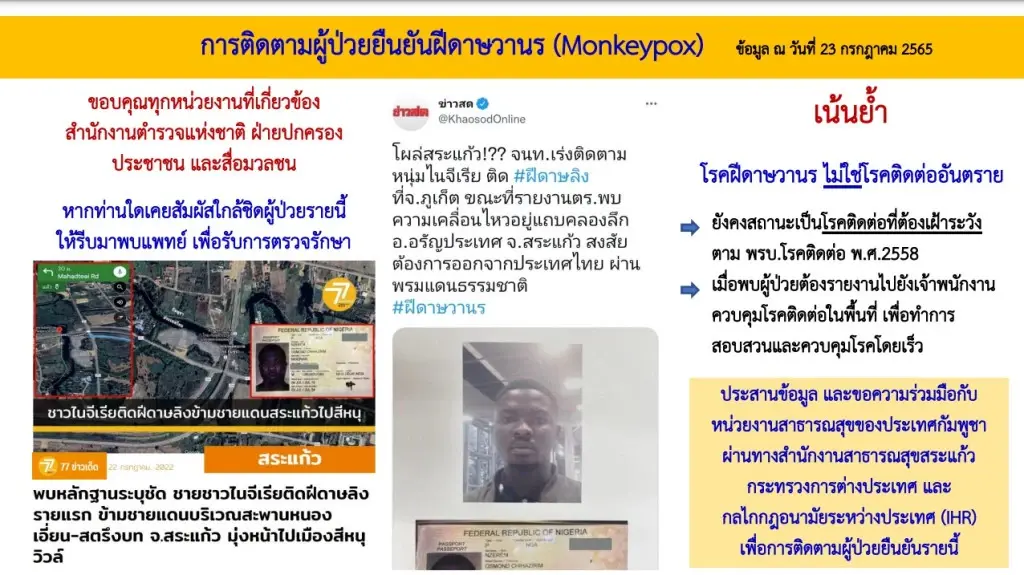 ประสานกัมพูชาสกัด"ฝีดาษลิง"แพร่ คาดชายไนจีเรียมีคนช่วยพาหนี ฝ่าฝืนกม.