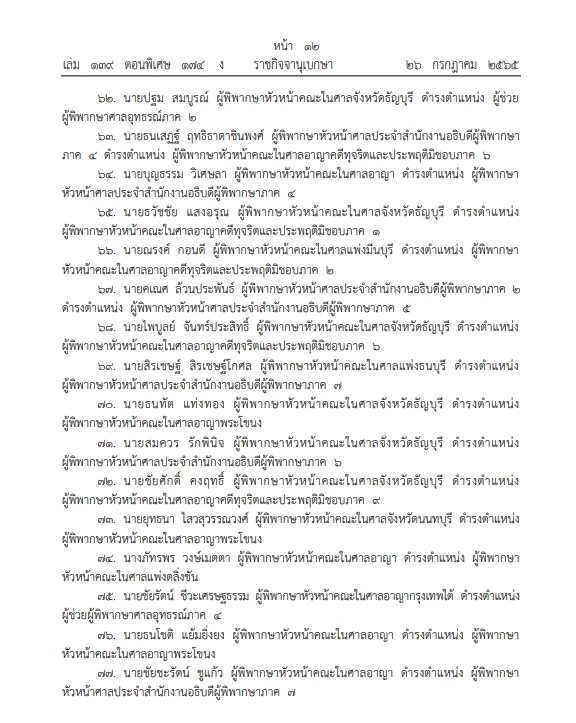 "ราชกิจจาฯ" โปรดเกล้าฯแต่งตั้ง"ผู้พิพากษา"ดำรงตำแหน่งในศาลต่างๆ 1,291 ราย