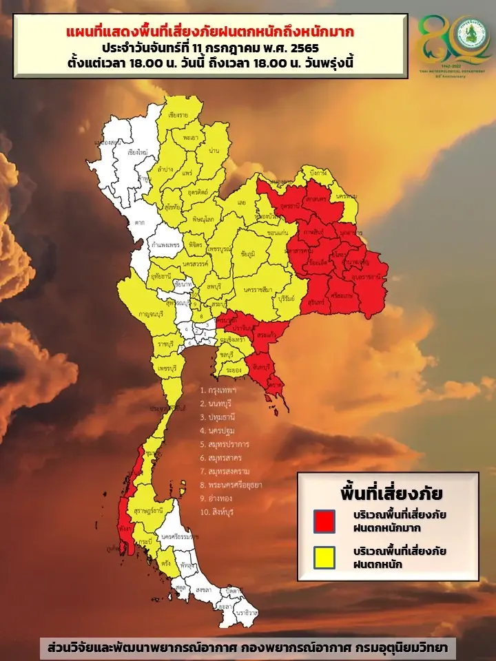 กรมอุตุฯ เตือนดังๆ ฝนตกหนักถึงหนักมาก 57 จว. เรือเล็กงดออกจากฝั่งถึง 14 ก.ค.