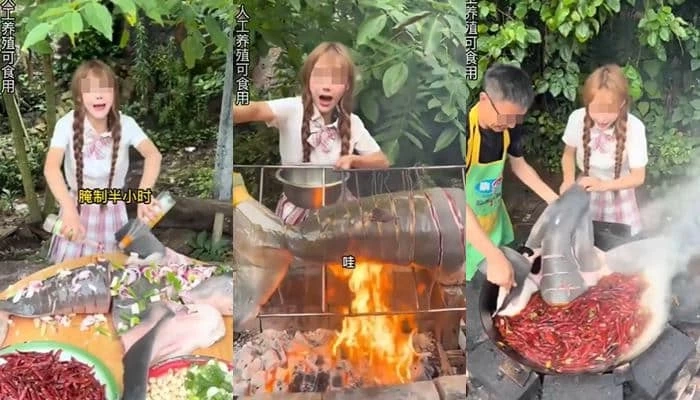 งานเข้า "น้องอุ้ม" เน็ตไอดอลจีนชื่อดังคลิปปลิว หลังปล่อยคลิปเปิบฉลาม