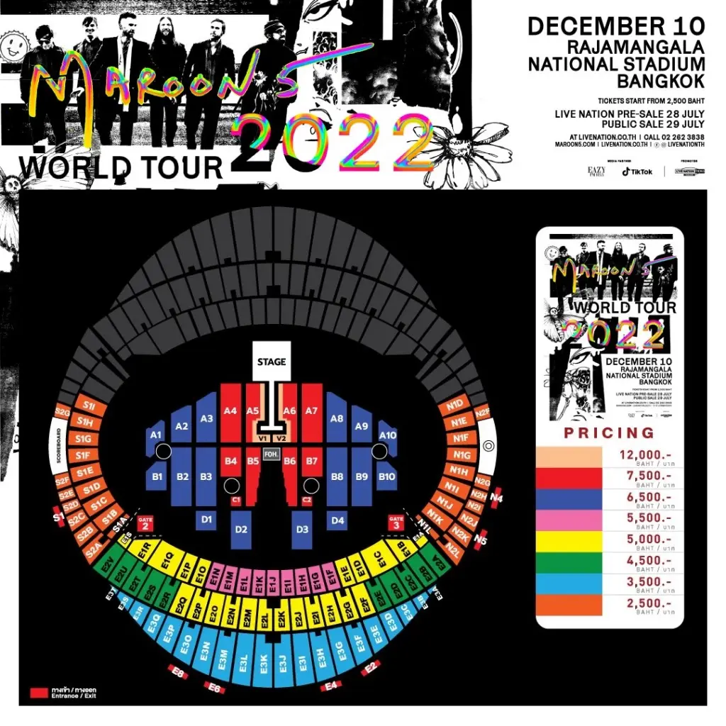 แฟนเพลงเฮ “MAROON 5”  เตรียมเปิดคอนเสิร์ตที่ไทย เปิดขายบัตร 29 ก.ค. นี้