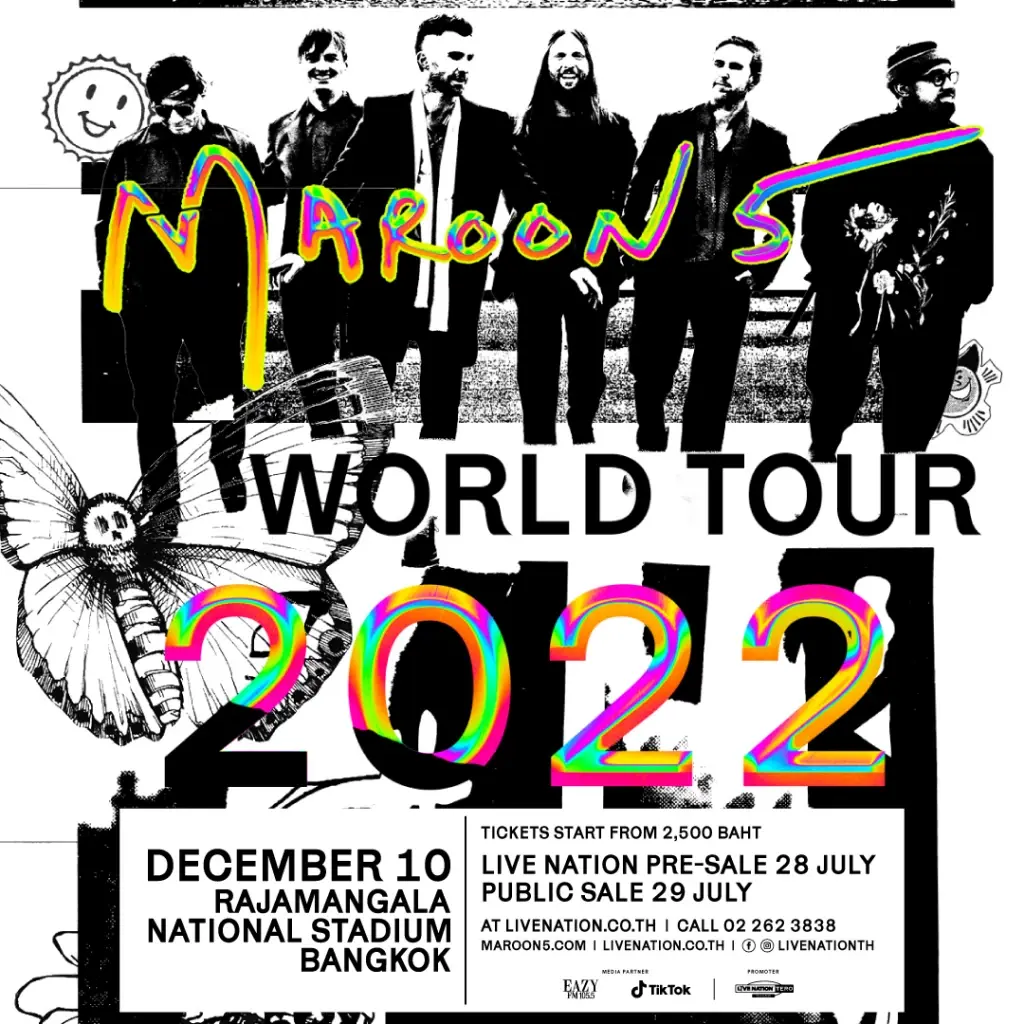 แฟนเพลงเฮ “MAROON 5”  เตรียมเปิดคอนเสิร์ตที่ไทย เปิดขายบัตร 29 ก.ค. นี้