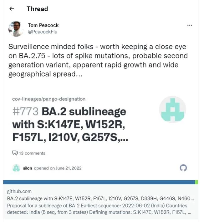 ดร.อนันต์ เตือน พัฒนาการสายพันธุ์ BA.2.75 ที่กำลังมีการกลายพันธุ์ในอินเดีย