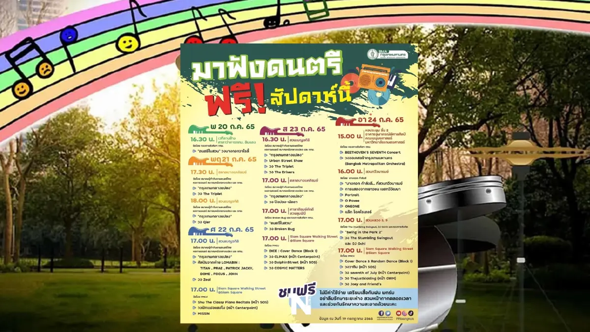 ดนตรีในสวน กรกฎาคม 2565 เช็กโปรแกรมกิจกรรมล่าสุด ได้ที่นี่