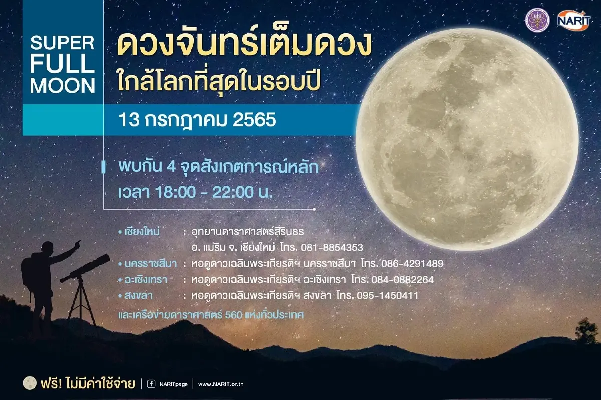 NARIT ชวนชม “ดวงจันทร์เต็มดวงใกล้โลกมากที่สุดในรอบปี”  13 ก.ค.นี้